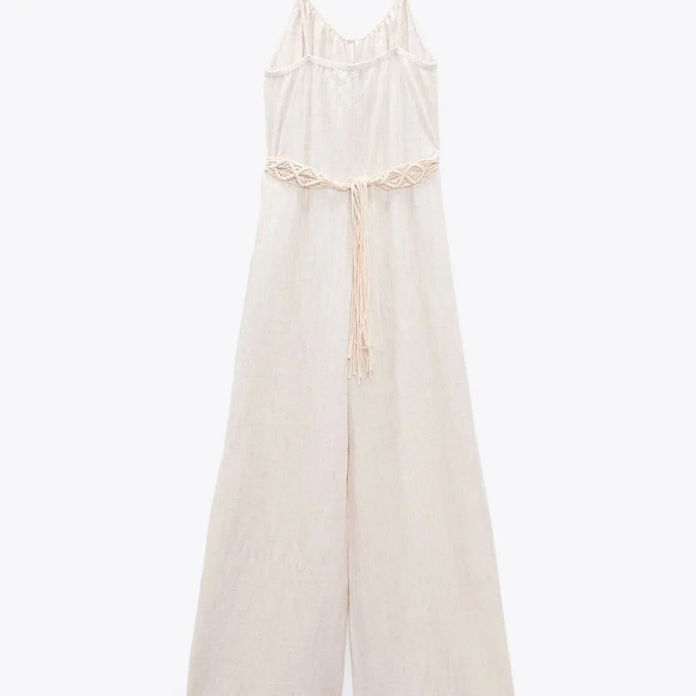 Zara limited edition linen blend braided belted jumpsuit you cannot miss